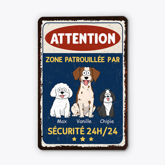 3005EFR2 attention a mes chiens plaque en metal personnalisee avec animaux de compagnie 3005e6p3c