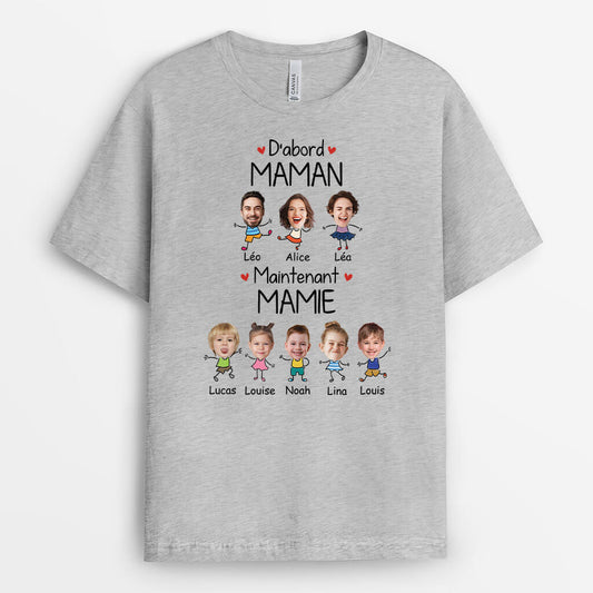 3152AFR1 dabord papa maintenant papy avec visages tee shirt chat personnalise