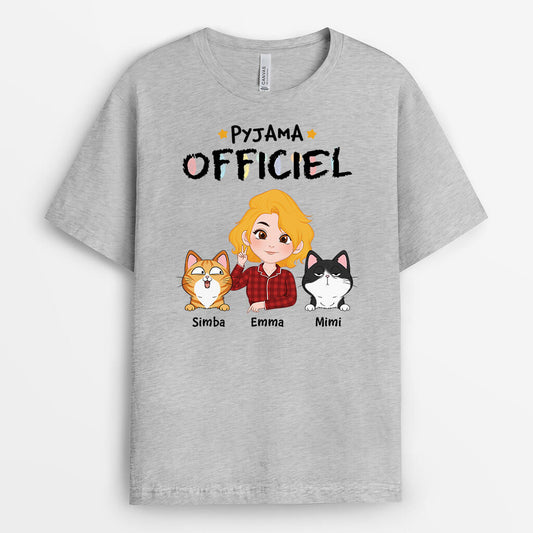 3267AFR1 pyjama officiel avec chats version cartoon t shirt personnalise avec chat