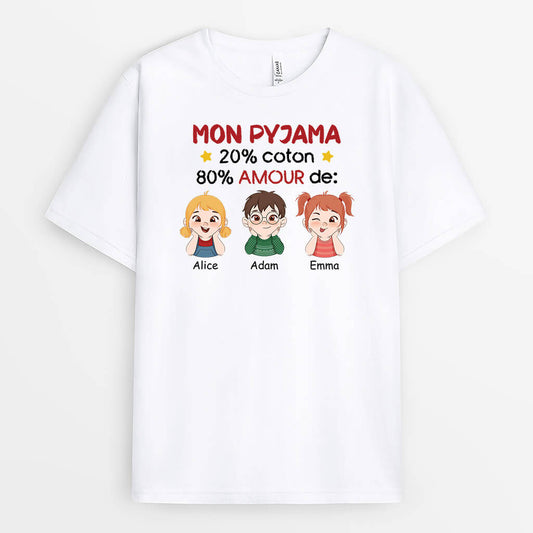 3296FR1 mon pyjama 20 _ coton 80 _ amour des enfants t shirt personnalise pour famille
