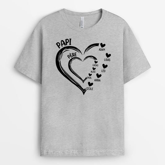 3451AFR2 papa papy avec coeurs bleus tee shirt pour papy personnalisable