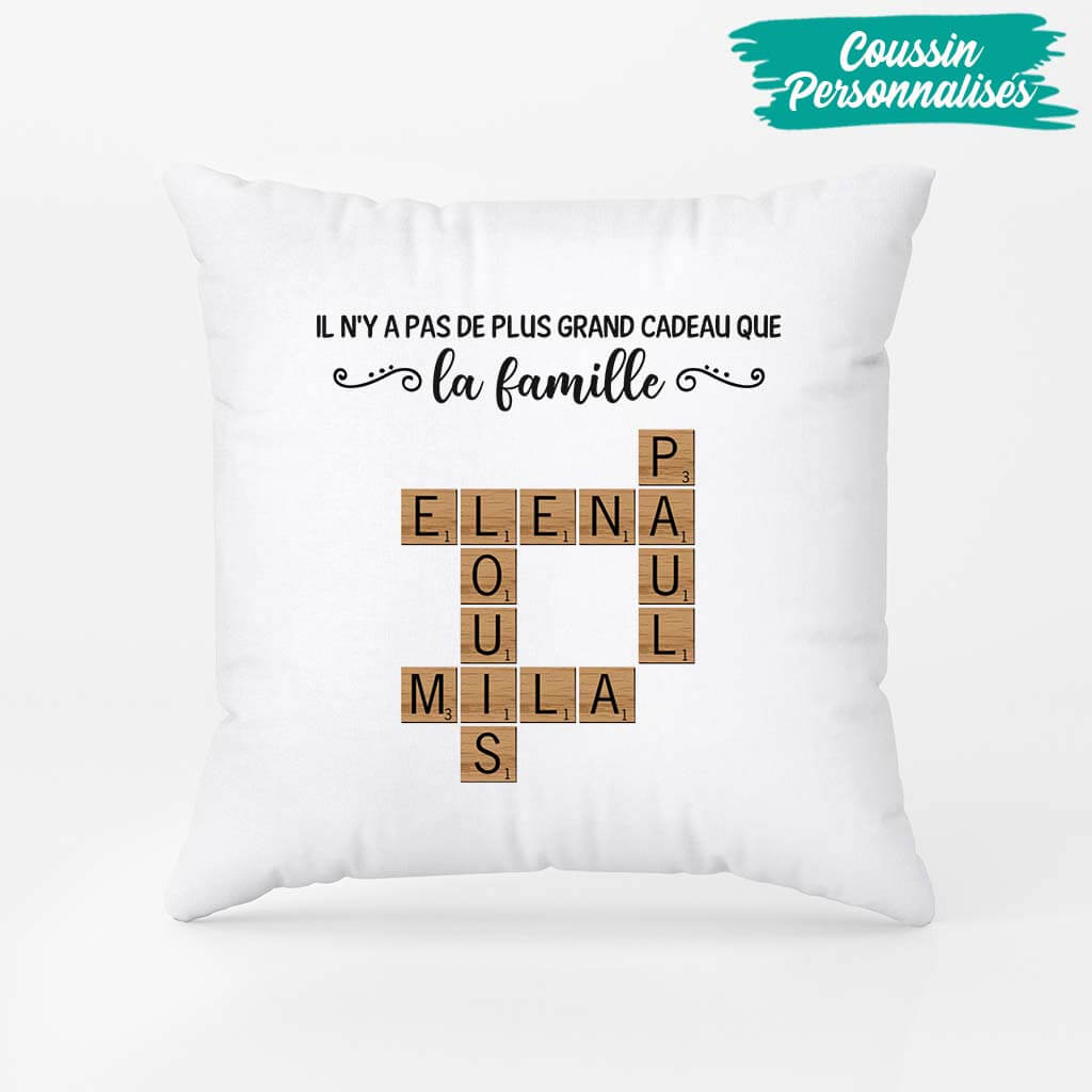 3498PFR2 il ny a pas de plus grand cadeau que la famille avec mots croises coussin personnalise pour famille