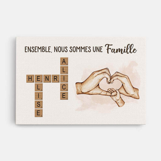 3568CFR1 ensemble nous formons une famille version coeur avec les mainset mots croises toile personnalisee famille