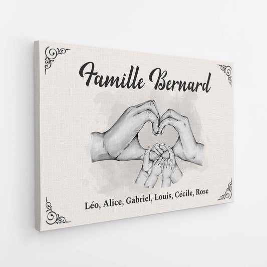 3569CFR2 la famille version coeur avec les mains toile personnalisable famille