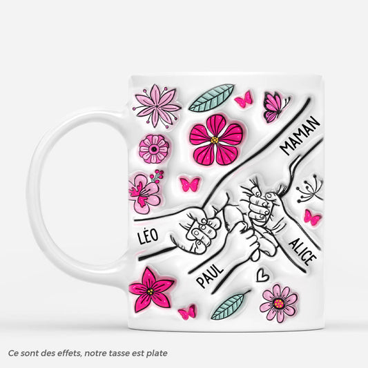 3758MFR1 maman tenant les mains avec fleurs roses 3d mug personnalise maman 3758M