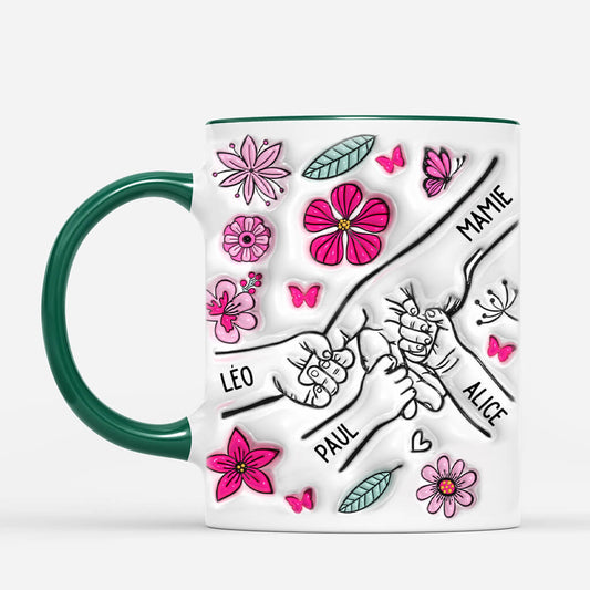 3758MFR2 maman tenant les mains avec fleurs roses 3d mug personnalise maman 3758M