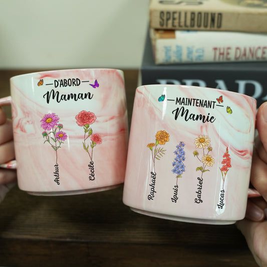 3877MFR2 tasse effet marbre dabord maman maintenant mamie avec fleurs 3877m