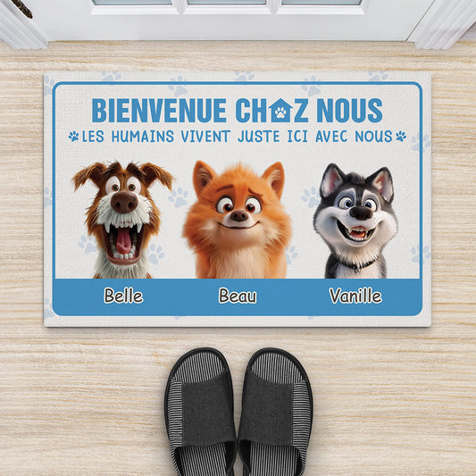 3891DFR2 paillasson personnalisable chien_ bienvenue chez nous version cartoon_ 3891DKH5C