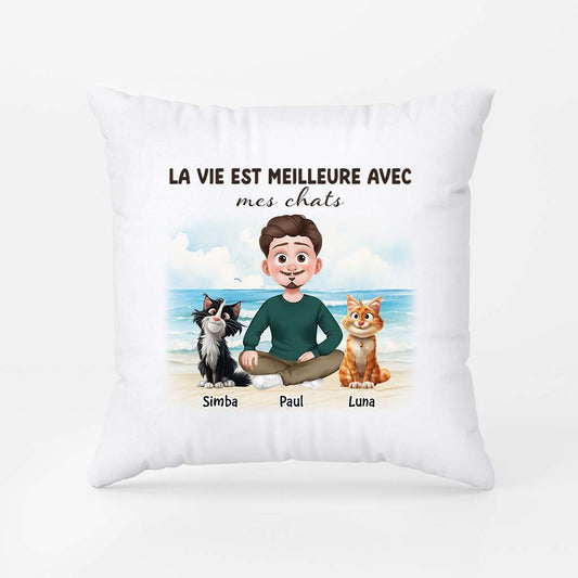 3970PFR2 coussin personnalise avec chat la vie est meilleure 3970P8H0D