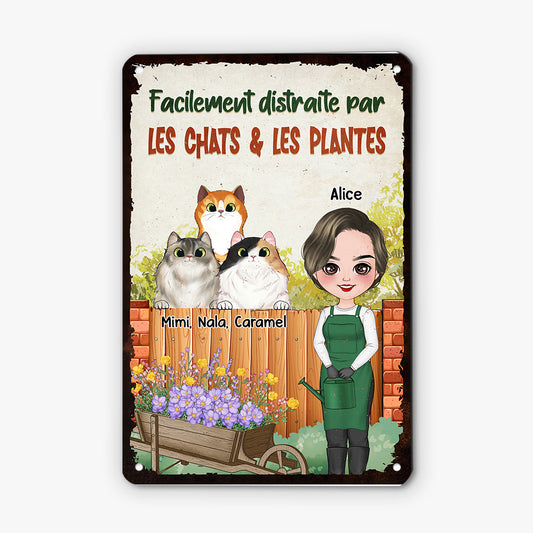 4031EFR1 plaque en metal personnalisee avec chat facilement distraite 4031etq0d