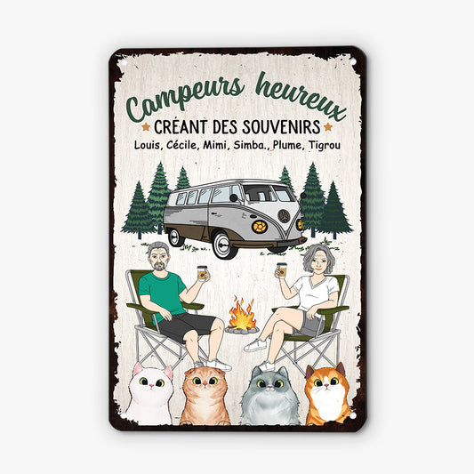 4051EFR2 plaque en metal personnalisee avec chat campeurs heureux 4051e840d