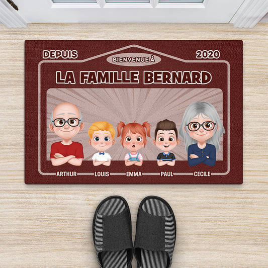 4083DFR2 tapis personnalise famille bienvenue chez version brun 4083d