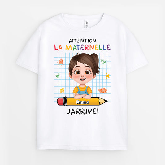4194AFR1 t shirt enfant personnalise attention la maternelle design cartoon 4194a5q0k