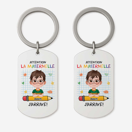 4194JFR1 porte cle aluminium personnalise attention la maternelle design cartoon 4194jkt0k