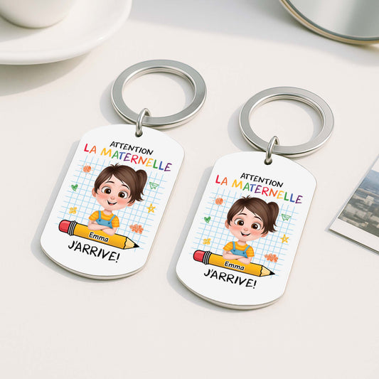 4194JFR2 porte cle aluminium personnalise attention la maternelle design cartoon 4194jkt0k