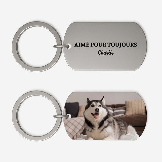 4308JFR1 porte cle aluminium personnalise chien commemoratif avec photo aime pour toujours 4308jkl0c