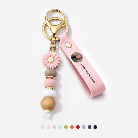 4308MFR1 aime pour toujours porte cles personnalise marguerite en perles avec photo commemorative imprimee uv 4308mjsf5a