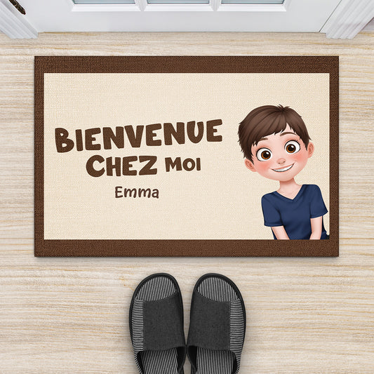 4328DFR2 paillasson personnalise famille bienvenue chez nous design cartoon 4328d6q0i