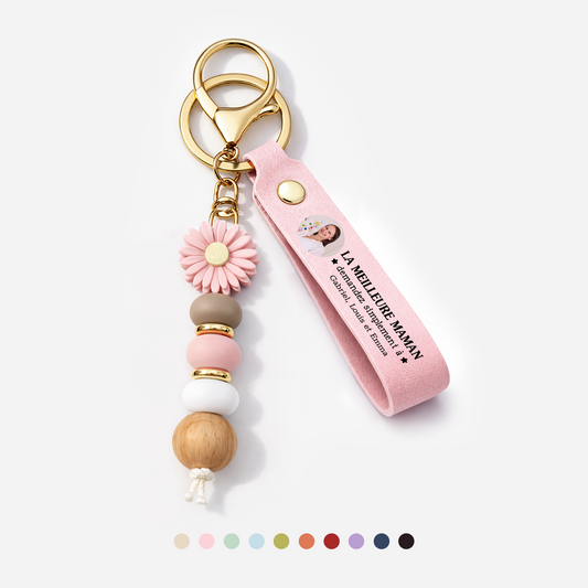 4353MFR1 la meilleure maman mamie porte cles marguerite cuir personnalise 4353mj6f5a