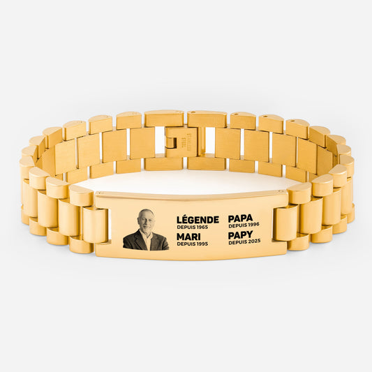 4413JFR1 cadeau papa papy legende bracelet acier inoxydable personnalise avec photo 4413jtv5b