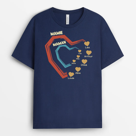 4492AFR2 t shirt personnalise papa papy coeur empreintes de mains 4492a