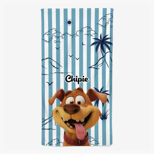 4928BFR1 serviette de plage personnalisee avec chien design cartoon colore 4928b