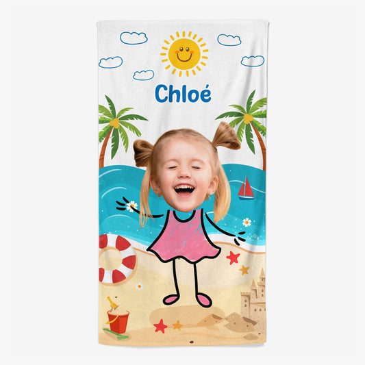 4956BFR1 serviette de plage personnalisee pour enfant avec visage 4956b6mak