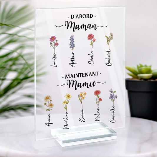 5040RFR2 plaque en acrylique personnalisee avec support avec prenom dabord maman maintenant mamie 5040rttna