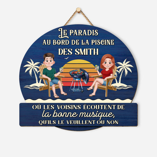 5054QFR1 plaque en bois personnalisee pour couple a suspendre le paradis 5054qtltg