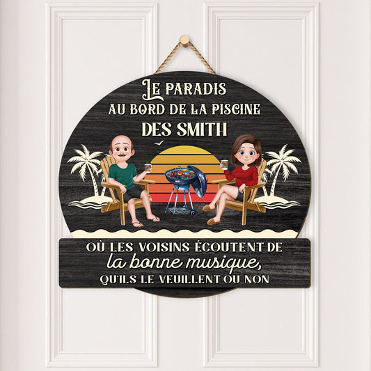 5054QFR2 plaque en bois personnalisee pour couple a suspendre le paradis 5054qtltg