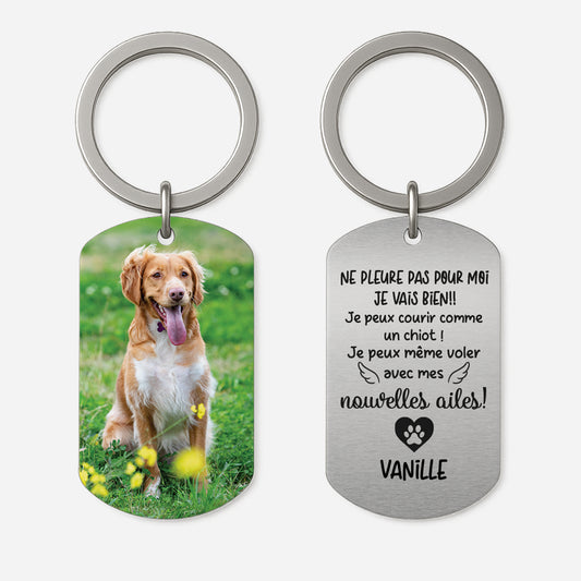 5065JFR1 porte cle aluminium personnalise photo ne pleure pas cadeau commemoratif chien 5065j6lnd