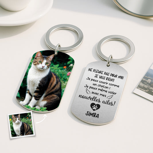 5065JFR2 porte cle aluminium personnalise photo ne pleure pas cadeau commemoratif chien 5065j6lnd