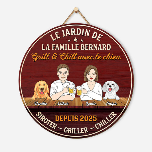 5095QFR1 plaque en bois personnalisee couple a suspendre grill chill avec les chiens 5095q3hmc