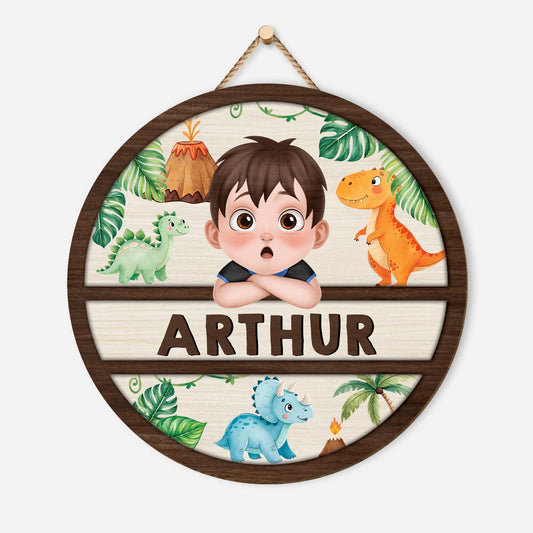 5098QFR1 plaque en bois personnalisee a suspendre enfant dinosaure 5098qklak