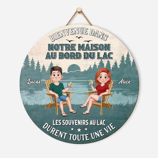 5105QFR1 plaque en bois personnalisee a suspendre bienvenue dans notre maison au bord du lac 5105qtgmi