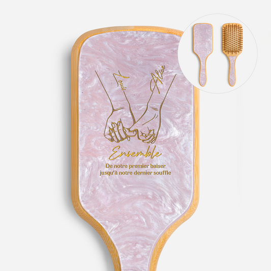 5150AFR1 couple premier baiser brosse a cheveux personnalisee en acetate gravee 5150aqtfna