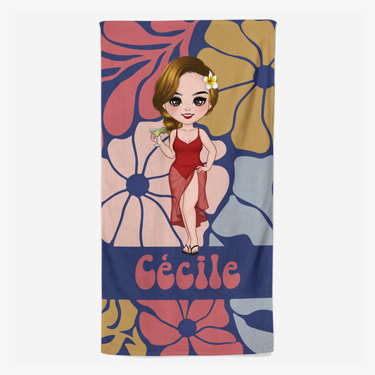 5187BFR1 serviette de plage personnalise femme charmante version florale 5187bkgaa