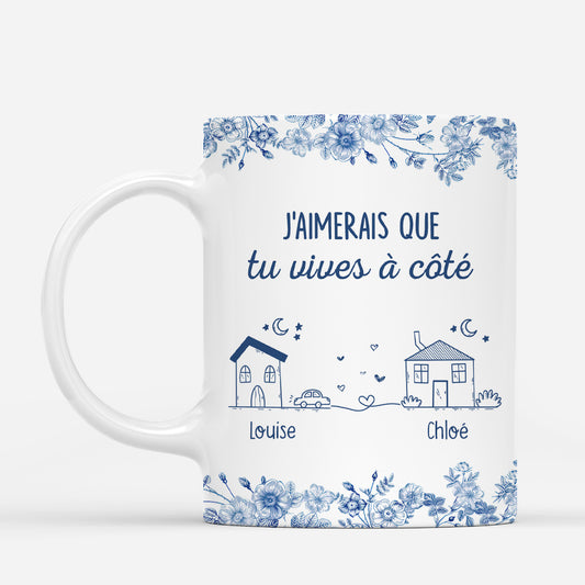 5191MFR1 mug meilleure amie personnalise vivre a cote fleurs bleues 5191m3yaf