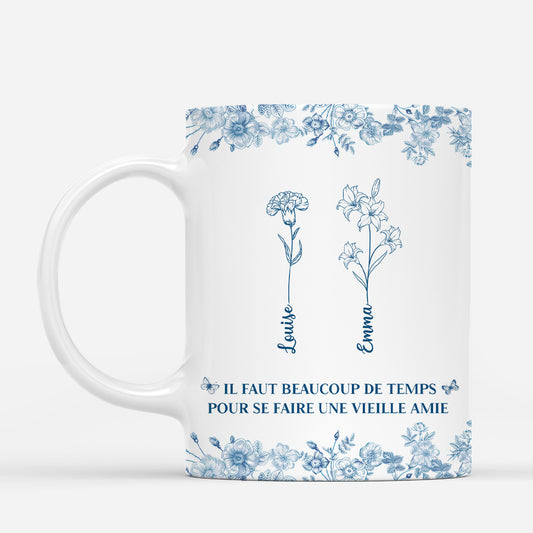 5193MFR1 mug personnalise meilleure amie une vieille amitie florale style blue toile 5193m3yaf