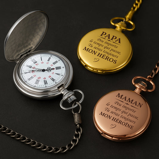 5258OFR2 montre de poche personnalisable papa toujours mon heros 5258o3qmb