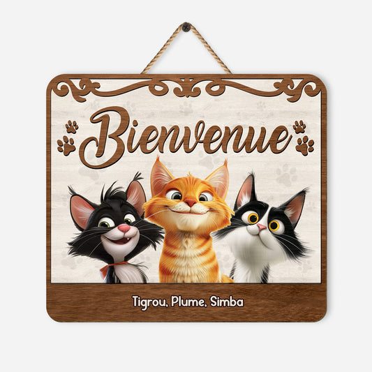 5321QFR1 plaque en bois personnalisee bienvenue version chat malin 5321q3ynd