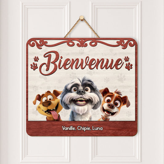 5321QFR2 plaque en bois personnalisee bienvenue version chat malin 5321q3ynd