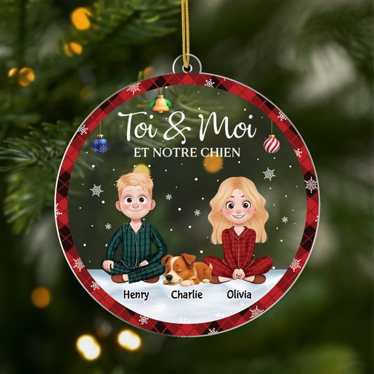 5360OFR1 ornement noel en acrylique personnalise couple toi moi et notre chien 5360okz0c
