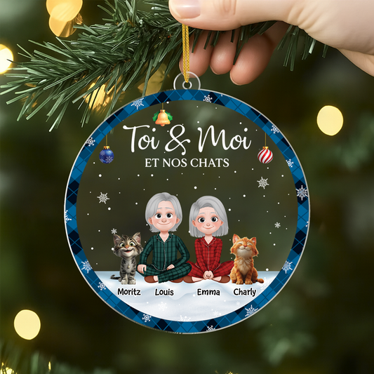 5360OFR2 ornement noel en acrylique personnalise couple toi moi et notre chat 5360okz0d