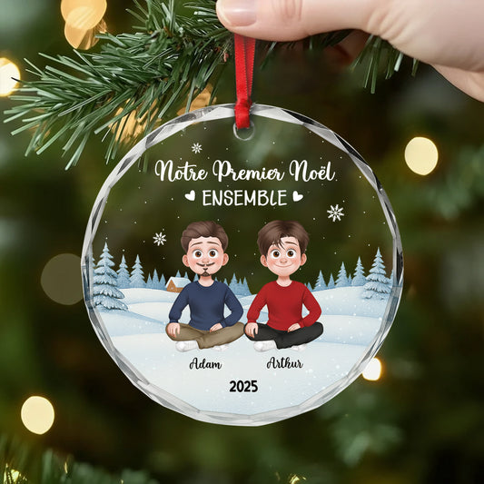 5398OFR2 ornement en verre couple personnalise notre premier noel ensemble 5398o3zcg