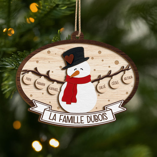 5521OFR1 ornement noel en bois a 2 couches personnalise famille notre bonhomme de neige 5521ottqi