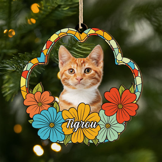 5542OFR1 ornement en bois a 1 couche personnalise portrait floral de mon chat 5542o8lmd