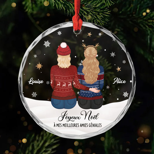 5568OFR1 ornement noel en verre personnalise femme avec photo joyeux noel a mes amies 5568ok6na