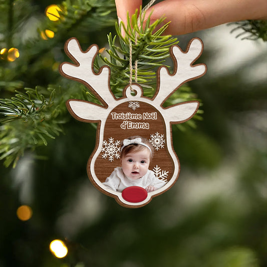 5615OFR2 ornement en bois a 2 couches personnalise enfant avec photo premier noel renne au nez 5615okmna