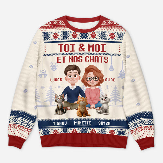 5658WFR1 pull moche de noel personnalise couple toi moi et notre chat version la nuit 5658w3qmd